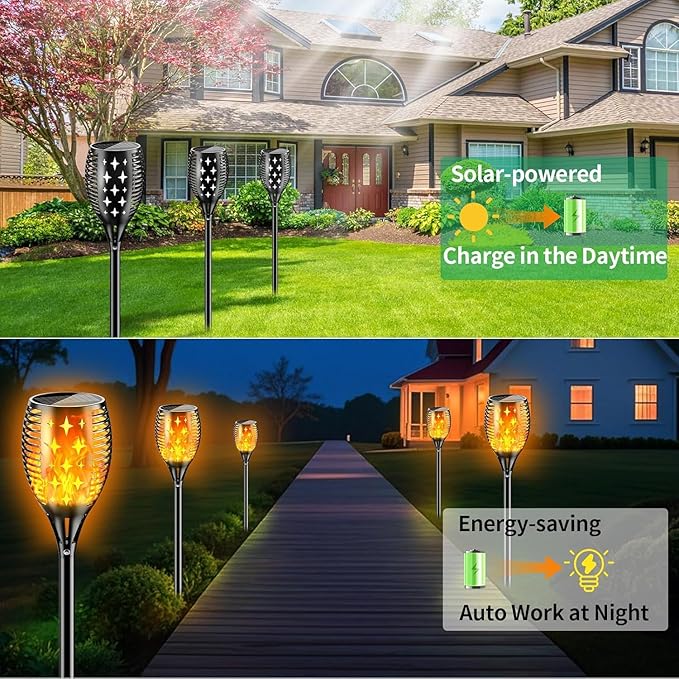 YoungPower 43'' Large Solar Torch Light Flickering Flames, Waterproof Outdoor Decoration Light for Yard Driveway, 6 Pack