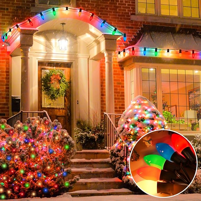 C7 Multicolor Christmas Lights Vintage Christmas Lights String with Multicolor 20+2 Bulbs,Hanging Christmas Lights Outdoor for Holiday Party Wedding Christmas Decorations (20FT)