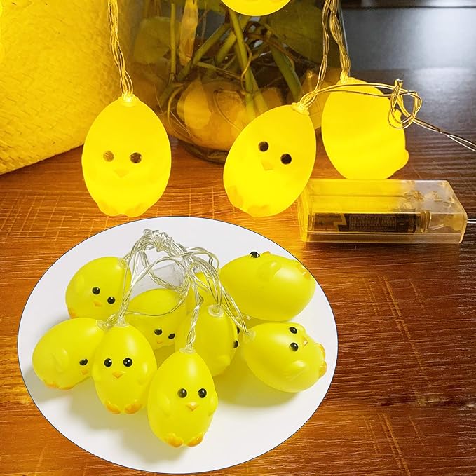 Little Yellow Chicken String Light Easter Decorations, Cute Animal Chicken Decoration Lights, Battery Operated 4.9 ft 10 LED Lights for Home Decor, Party, Birthday, Camping, Kid Bedside lamp