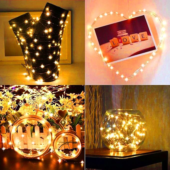 LAMPHOME Fairy Lights Plug in, 33Ft 100 LEDs Waterproof Twinkle Firefly Lights, Adaptor Included, Starry String Lights for Wedding Indoor Outdoor Christmas Patio Garden Decoration, Yellow