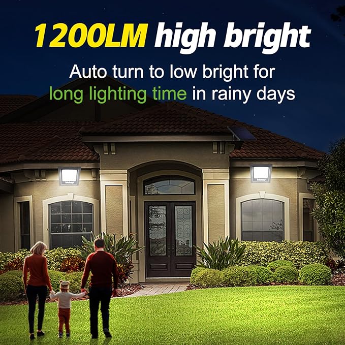 intelamp 4400mAh Solar Flood Lights, 2 Pack Outdoor Solar Security Light Dusk to Dawn Auto On/Off IP65 Waterproof Solar Powered Lights for Porch, Balcony, Yard, Garage, Barn, Garden