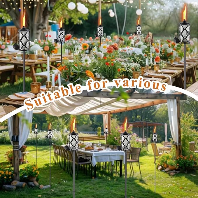 6 Pack Glass Citronella Torches, 16 oz Garden Torch for Outside, 55 inch Outdoor Clear Glass Citronella Torches with 3-Prong Grounded Stake for Garden, Patio, Party, Landscape Decor