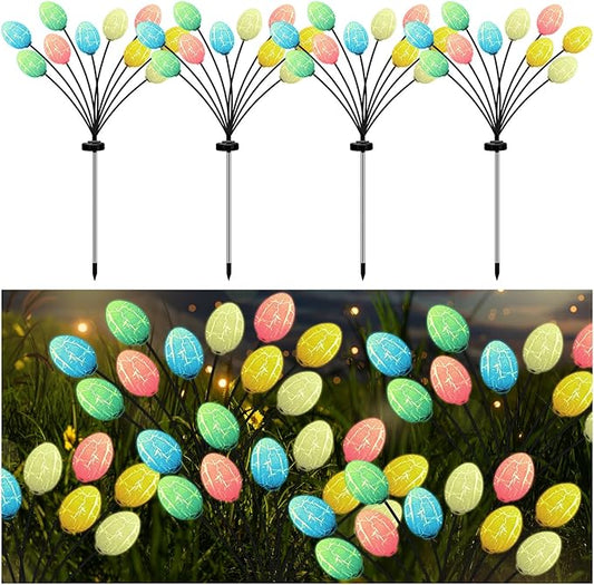 Baquler 6 Pack 60 LED Easter Eggs Solar Lights Outdoor Waterproof Solar Firefly Outdoor Easter Lights with Stake for Yard Garden Path Lawn Party Patio Pathway Decorations