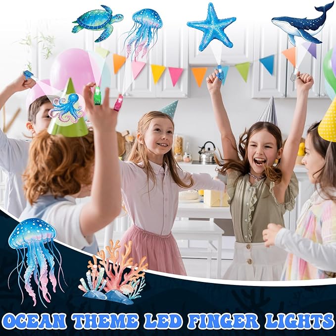 36Pcs Under The Sea LED Finger Lights Animal Party Favors Glow in the Dark Light Up Finger Lights Ocean Themed s Bulk for Birthday Party Goodie Bag Stuffer Birthday Gifts Prize