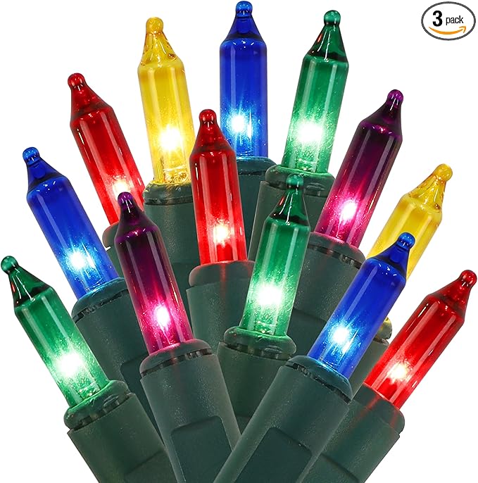 3 Pack Multicolor Christmas String Lights, 100 Count Each, Incandescent Mini Christmas Lights, Connectable Xmas Tree Light for Indoor Outdoor Garland Birthday Holiday Wedding Festival Party