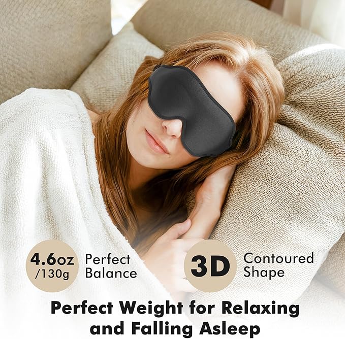 Sleep Eye Mask for Men Women, Weighted Eye Mask Blackout with Adjustable Strap, Lash Extensions Sleeping Mask for Travel (Black, 4.6oz)