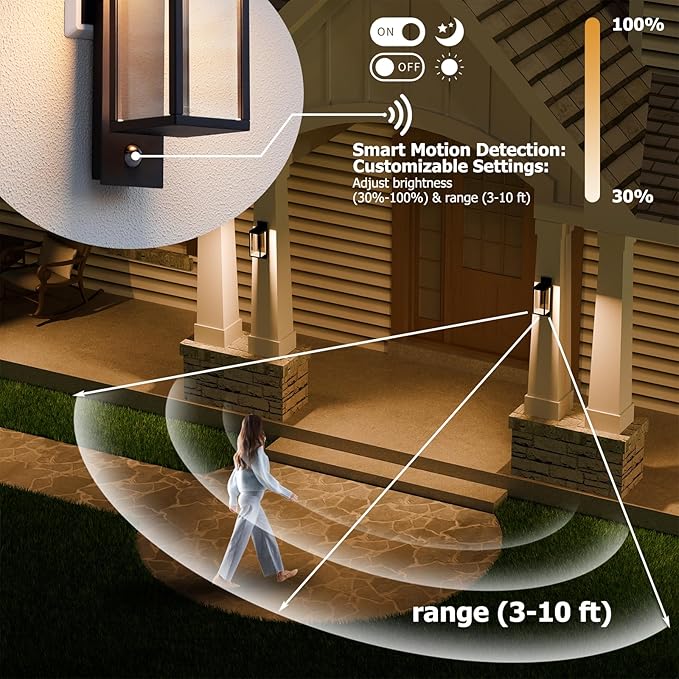 Lustrlach Upgraded Motion Sensor Outdoor Wall Light, 15” Porch Light Outdoor Wall Sconce Lantern, Exterior Lighting Fixture Wall Mount, Outside Light for House Garage Patio Front Door