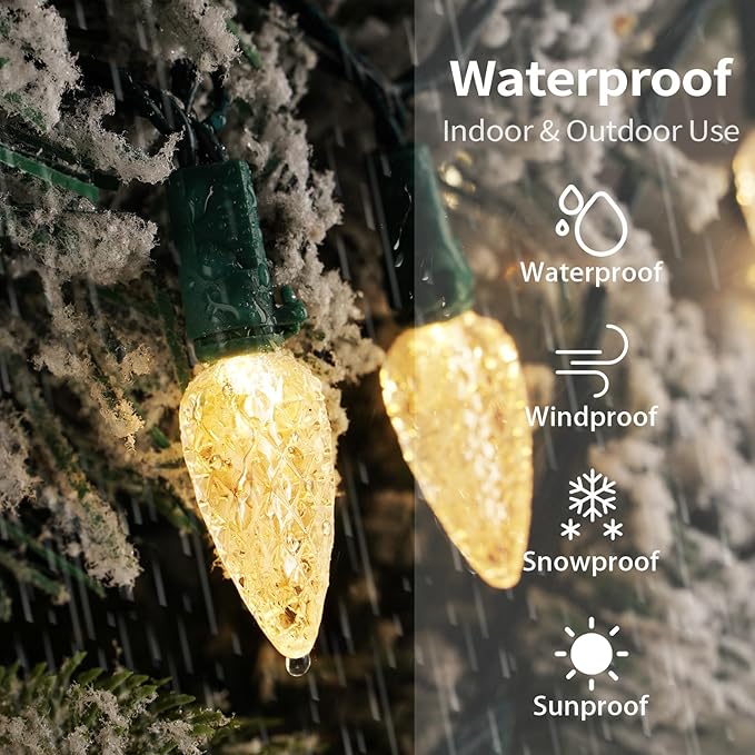 Brightever C6 Christmas Lights Battery Operated, 35FT 100LED Christmas Lights Indoor with Timer & 8 Lighting Modes, Strawberry String Light for Xmas Trees, Wreaths, Decoration, Warm White, 1-Pack