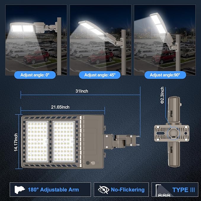 KUKUPPO 2Pack 400W LED Parking Lot Light Power Adjustable, Dusk to Dawn 60,000LM LED Shoebox Flood Pole Light Outdoor Parking Lighting Arm Mount 5000K IP65 Waterproof 100-277V DLC UL Listed