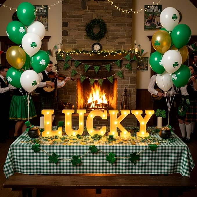 Honoson 5 Pcs St. Patrick's Day Party Decorations Lucky LED Letter Lights up Sign Irish Lucky Table Decoration for Indoor Home Shelf Patricks Day Holiday Party Suppliesn