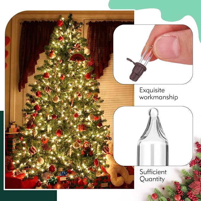 Mudder 60 Count Christmas Replacement Mini Light Bulbs with Base Christmas Tree Incandescent Wire String Lights Replacement Bulbs for Xmas Indoor Outdoor Decoration(Brown Base Warm White,3.5vx0.12a)