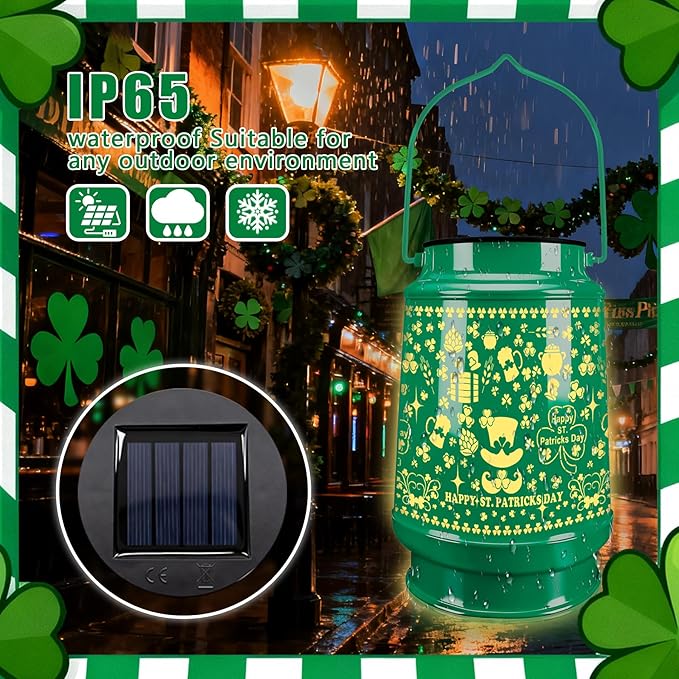 St Patricks Day Decorations Shamrock Solar Lantern Hanging Lights Ornaments Outdoor Waterproof Tree Decor for Garden, Patio, Yard, Lawn Porch, Garland Irish Gifts for Women