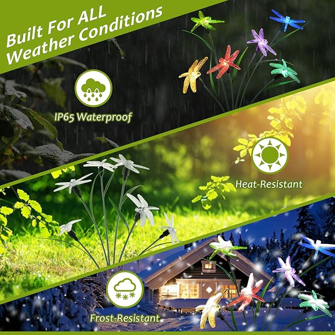 2PCS Outdoor Solar Lights, Waterproof Solar Lights Outdoor Pathway, Solar-Powered Garden Swing Dragonfly Decorative Lights for Yard Balcony Flower Bed, Gardening Plant Lovers