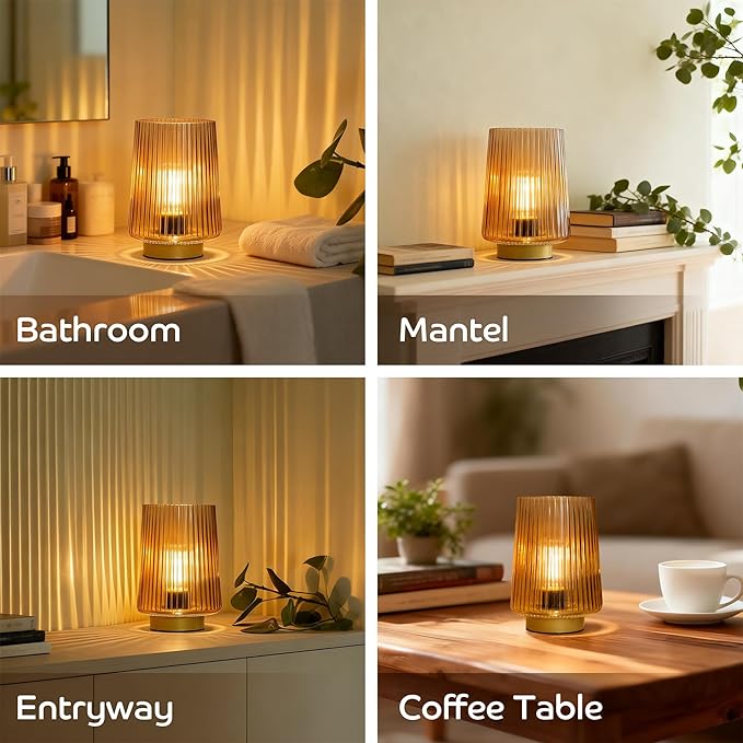 Battery Operated Decorative Lamp with Timer, Small Cozy Table Lamp for Bedside & Home Decor, Aesthetic Cordless Battery Powered Accent Lamp for Living Room Shelf, Amber