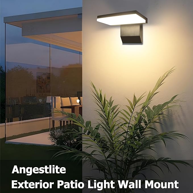 Modern Outdoor Wall Light, 18W 1980LM Black Aluminum Patio Wall Sconce IP65 Waterproof LED Porch Lights 3000K Foldable Exterior Lighting Fixtures for House Garden Garage