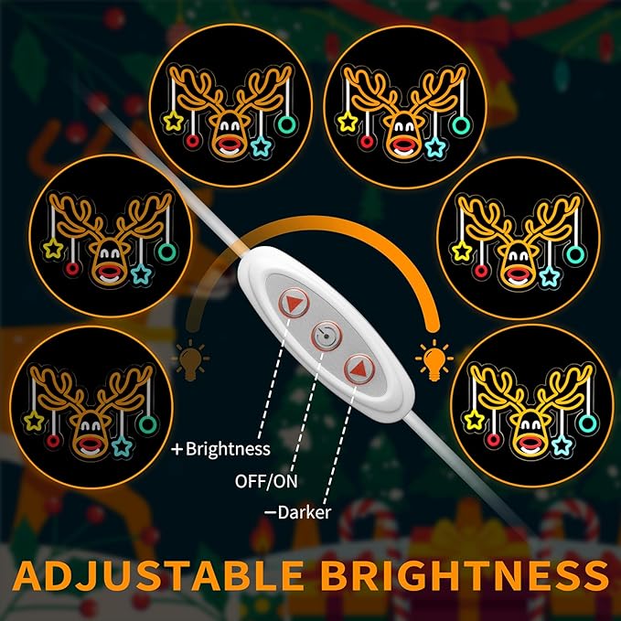 MissAudrey Christmas Elk Neon Sign for Wall Decor, Dimmable Led Christmas Window Lights, Merry Chrismas Deer Neon Sign Decorations for Bedroom Livingroom Winter Home Holiday Party Kids Gifts
