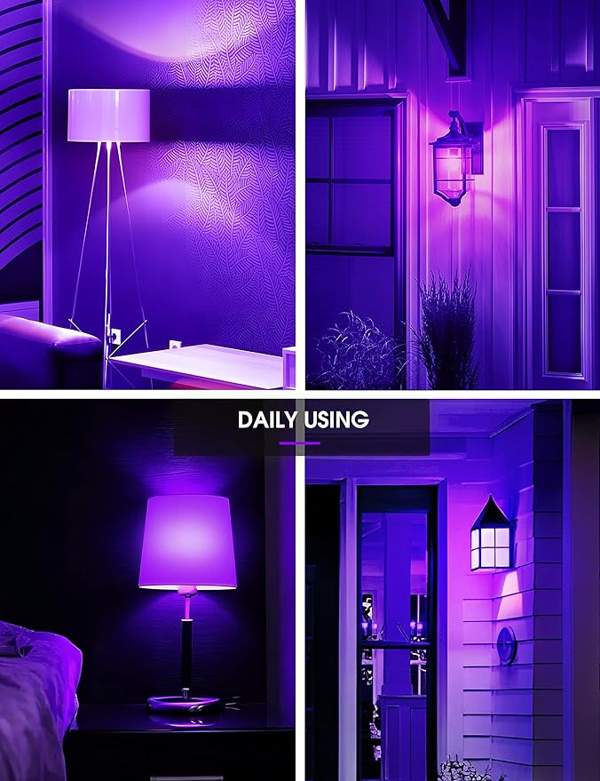 L LOHAS LED Halloween Orange Purple LED Light Bulbs Outdoor [4-Pack], 9W(60W Equivalent) A19 Orange Purple Colored Light Bulb Indoor, E26 Base, Not-Dim