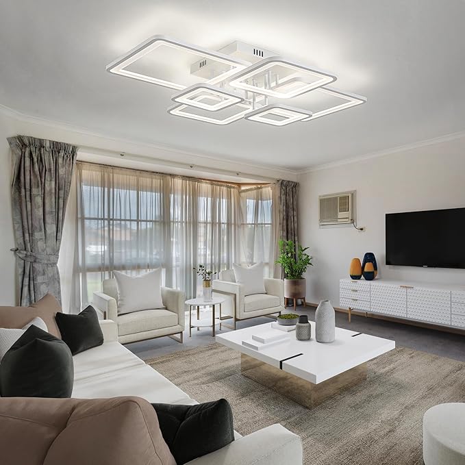 Modern LED Ceiling Lights for Bedroom Dimmable Modern 6 Ring Square Ceiling Lights for Living Room with Remote Control White Bedroom Ceiling Lamp Fixures for Kitchen,Bathroom,Balcony