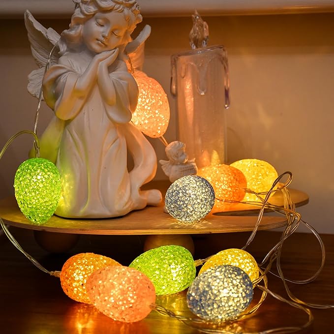 YOLIGHT Easter Decorations Egg Lights Fairy Light Battery Operated with Timer, 6.5ft 10 LED Easter Lights String for Table Home Tree Mantel Party Décor, Indoor & Outdoor