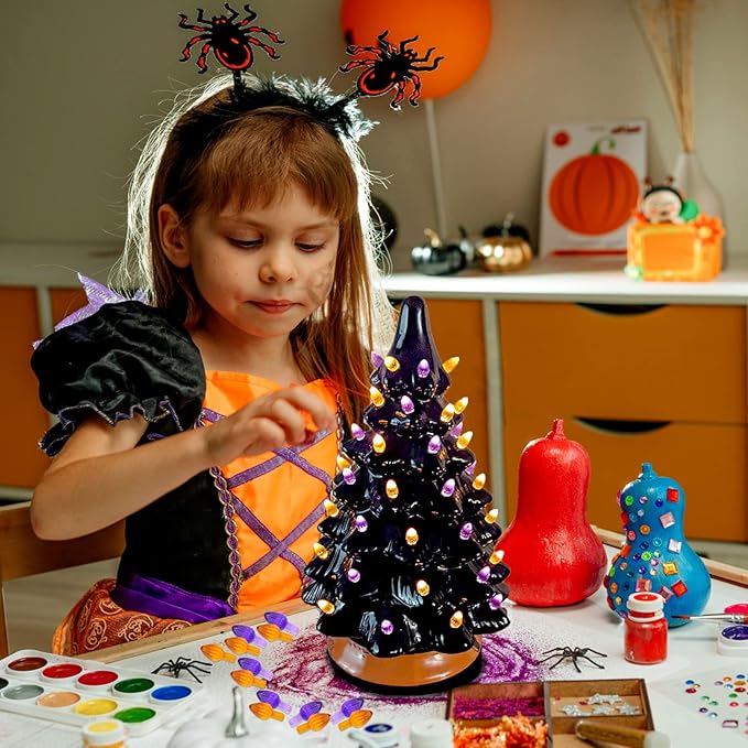 Ceramic Christmas Tree Replacement Lights Bulbs, Orange Medium Twist Plastics Pegs Ornaments for Ceramic Tree(87 Bulbs＆ 3 Topper Star)