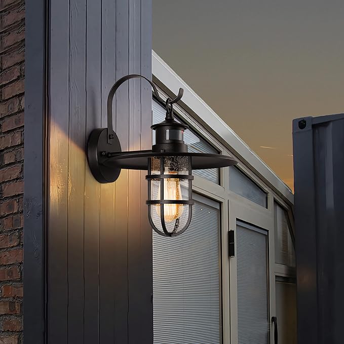Motion Sensor Kerosene Oil Outdoor Wall Light Fixture,Waterproof Dusk to Dawn Porch Lantern Wall Mount with Seeded Glass for Entryway Doorway Garden,3 Modes Exterior Patio Retro Wall Sconce