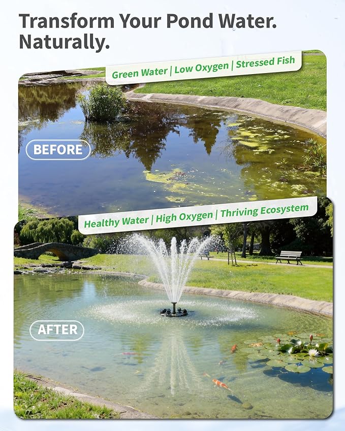 POPOSOAP Floating Fountain with LED Lights, Pond Fountain and Aerator Complete Kit with 1200GPH Water Pump 30FT Power Cord, 3 Spray Styles for Ponds, Pool, Lakes & Water Gardens P145