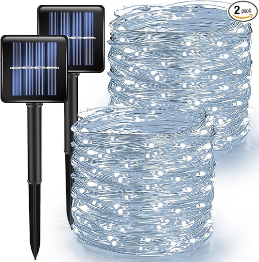 TW SHINE 2 Pack Solar String Lights Outdoor, Total 80 FT 240 LED Solar Powered Waterproof White Fairy Lights 8 Modes for Outside Christmas Party Tree Wedding Yard Decorations