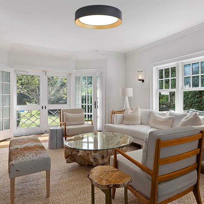 Dimmable 15.75 Inch LED Flush Mount Ceiling Light,Modern Black and Gold Lighting Fixture,Round 36W 3000K-6500K 5CCT Ceiling Lamp for Bedroom,Hallway,Living Room