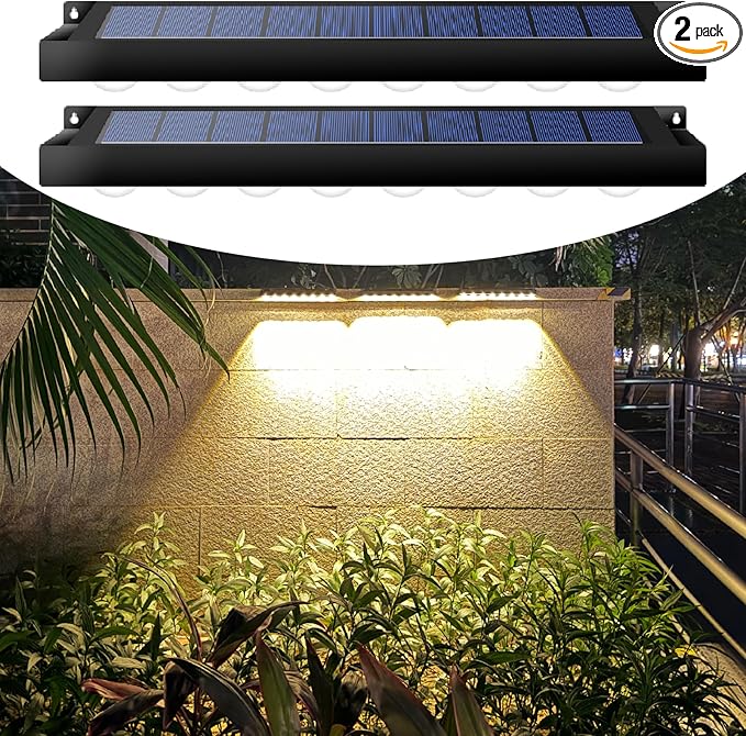 High Brightness Solar Fence Lights Solar Sign Lights Outdoor 2 Pack, Automatic Charging and On/Off Light Switch, 8 LED Beads for Gardens, Porches, Patios, Decks, Fencescapes - Warm White