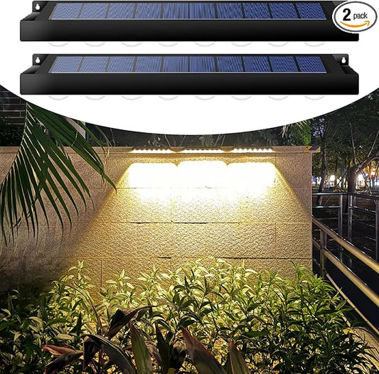 High Brightness Solar Fence Lights Solar Sign Lights Outdoor 2 Pack, Automatic Charging and On/Off Light Switch, 8 LED Beads for Gardens, Porches, Patios, Decks, Fencescapes - Warm White