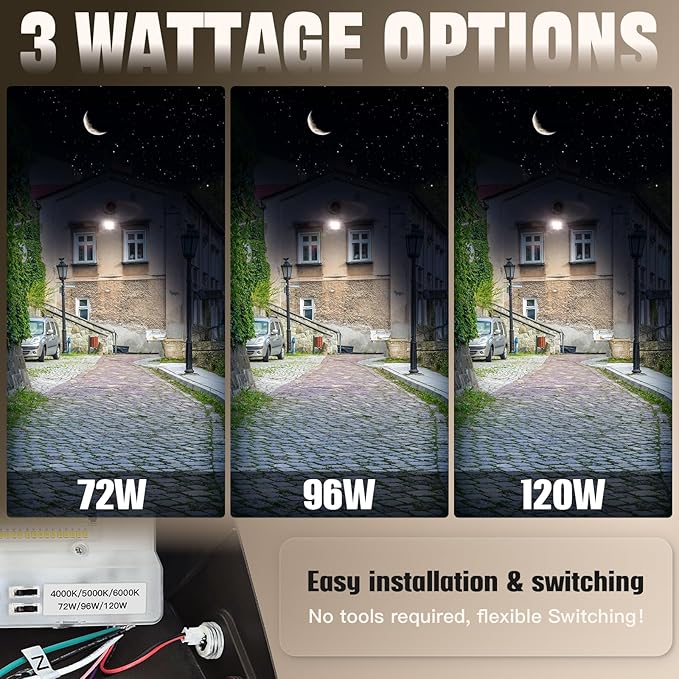LED Wall Pack Light 120W/96W/72W with Dusk to Dawn Photocell,18000LM 1000W Equiv.,6000K/5000K/4000K Daylight Outdoor Security Lighting,Commercial Wall Mount Lights for Warehouse,Yard - 2Pack