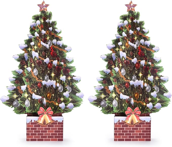 Pop Up Christmas Cards, 12 Inch Christmas Tree with Snow Scenery Design, 3D Paper Popup Greeting Card for Christmas with Envelop & Note Card, Foldable Keepsake Xmas Holiday Cards -2 Pack