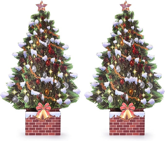 Pop Up Christmas Cards, 12 Inch Christmas Tree with Snow Scenery Design, 3D Paper Popup Greeting Card for Christmas with Envelop & Note Card, Foldable Keepsake Xmas Holiday Cards -2 Pack