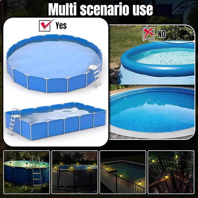 VIHOSE Pool Solar Lights for Framed Above Ground Pools Waterproof Solar Light Outdoor Swimming Pool Fence Decorations Pool Accessories Night Lights (Warm Light,8 Pcs)
