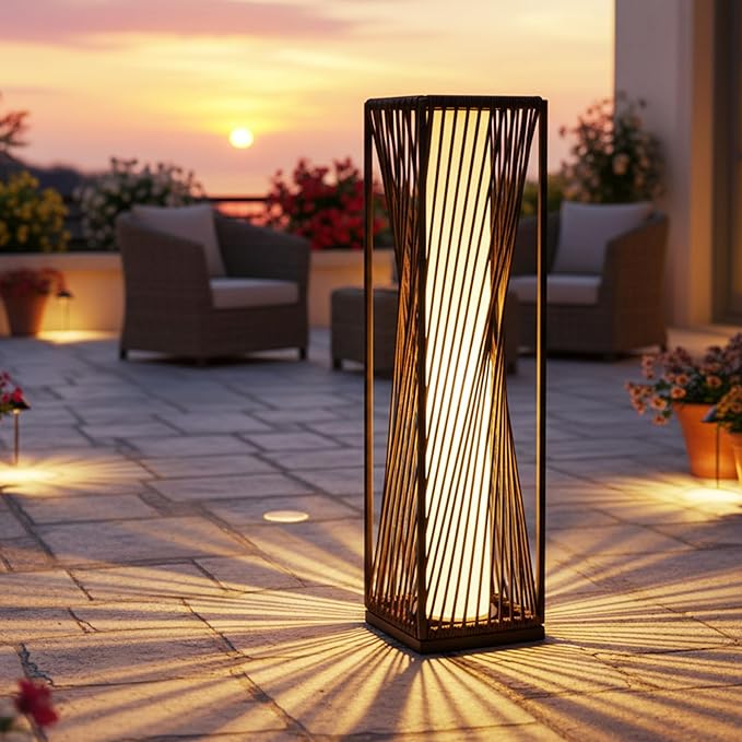 EcoGreen Solar Floor Lamp - 29.53" Outdoor Solar Lights, Warm Glow, 8H Auto-On, Waterproof for Garden & Patio (Dark Brown)