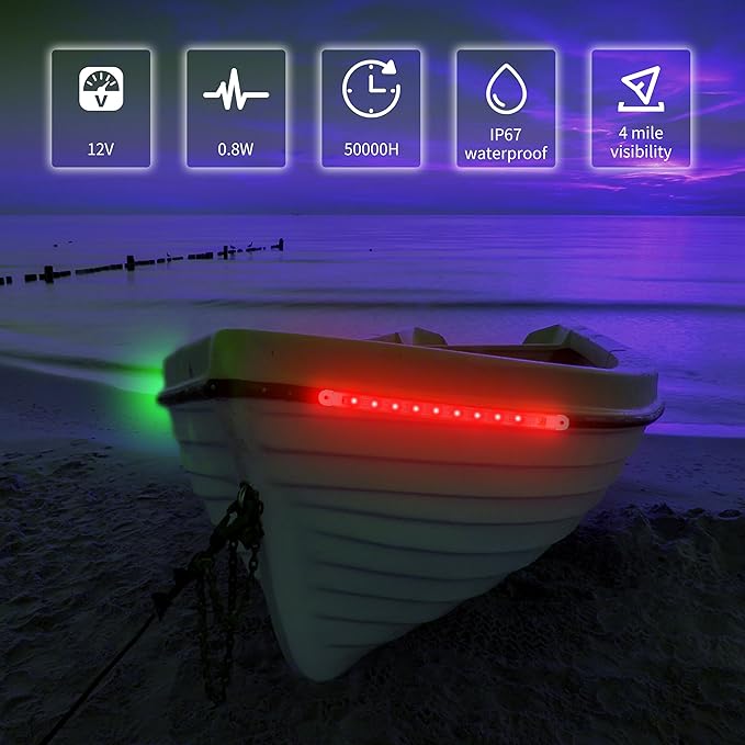 Boat Navigation Lights, Boat Red and Green Bow Lights Navigation Lighting for Boats Led Deck Lighting for Night Fishing, Yacht, Kayak, BassBoat, PontoonBoat