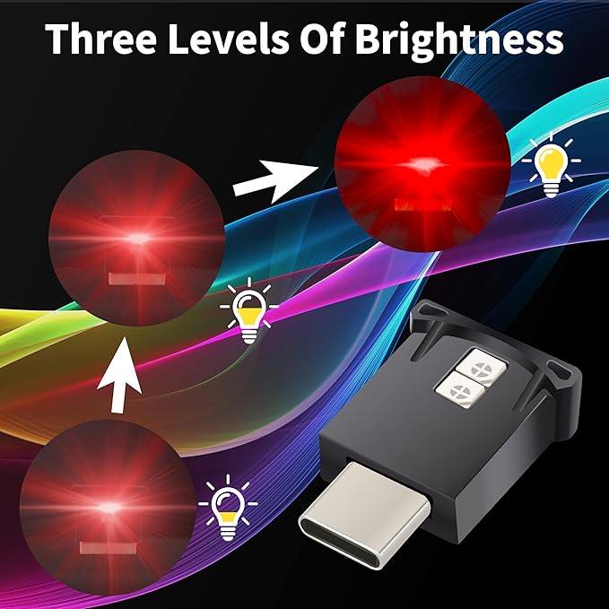 Mini USB LED Car Light, DC 5V Intelligent Interior Car Lights, Atmosphere Lamp for Car, Plug-in Interface, Suitable for Car, Laptop Keyboard, Home Office, Adjustable Brightness (TYPE-C-2)