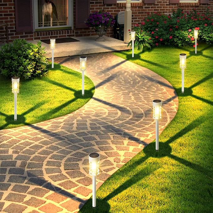 Mancra Solar Pathway Lights Outdoor Waterproof, 8 Pack LED Solar Garden Lights for Outside Decorations, Dusk to Dawn Solar Walkway Lights Landscape Lighting