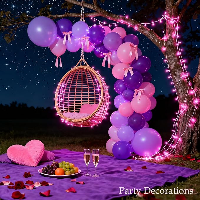 Pink String Lights for Valentines Day Decor, Plug in & Connectable 100 LED 33 Ft Clear Wire Fairy Christmas Lights for Bedroom Indoor Outdoor Girl's Room Valentines Aesthetic Romantic Decorations