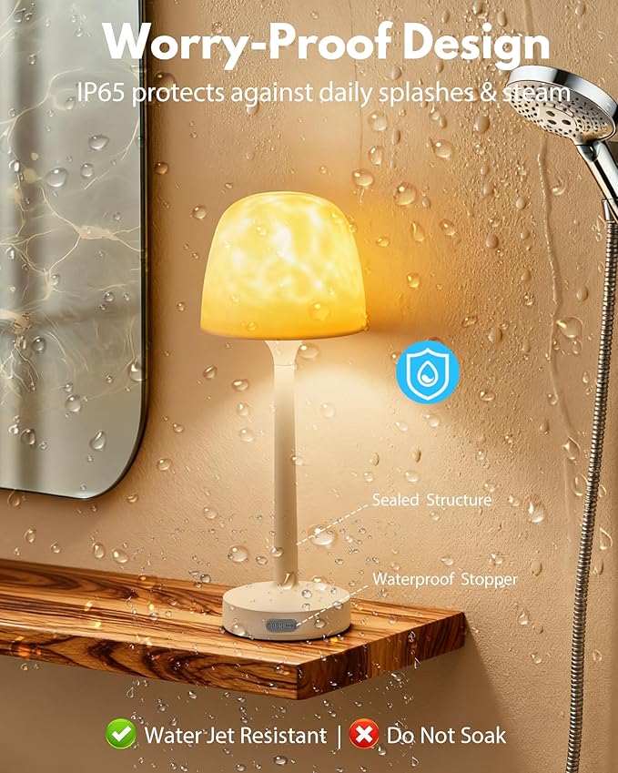 Shower Lamp, Waterproof Shower Light Remote Touch Control, Bath Installations Table Lamp with 16 Colors & 6 Dimming Levels, Romantic Ambiance Lighting for Shower and Shower Cubicles, Spa