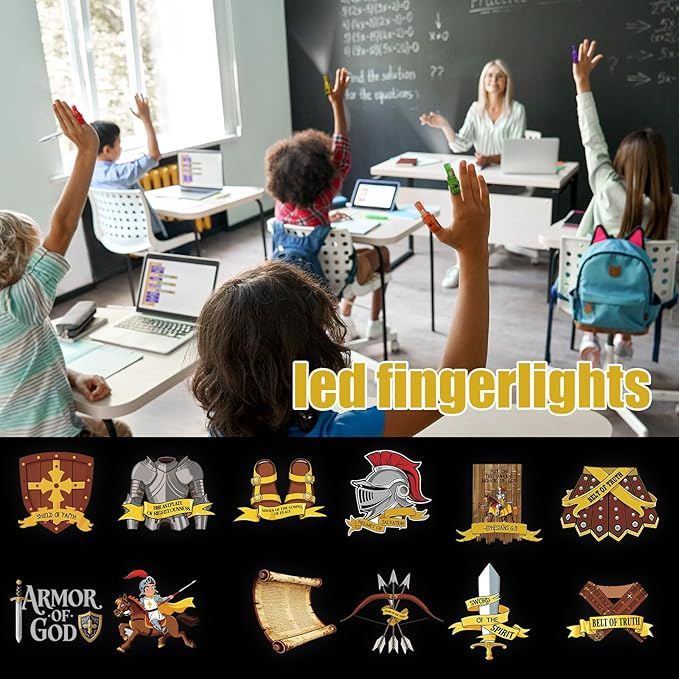 Tuanse 36 Pcs Armor of God Finger Lights Gifts Bulk for Kids Glow in the Dark Finger Lights Christian Sunday School Birthday Party Supplies Favors Church Classroom Religious Decorations