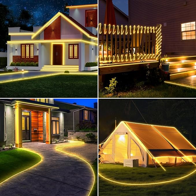OMIKA 100ft 1200 LEDs Solar Rope Lights, USB Charging, 20 Lighting Modes, Dimmable Timer Remote Control, IP68 Waterproof for Outdoor Trees, Parties, Gardens, Weddings, Christmas Decorations