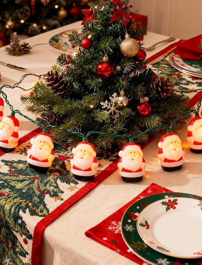 10 Light Santa Head Light Set - 8.5Ft Christmas Santa Claus Decorations String Lights with 10 Santa Claus Decorations Lights, Santa Claus Novelty Fairy Lights for Party Kid's Room Xmas Tree Decor