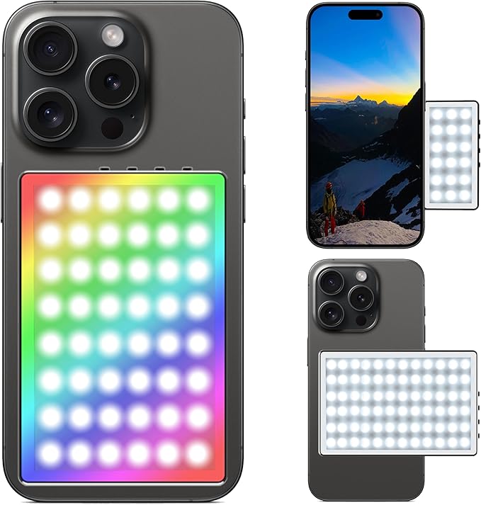 Magnetic Selfie Fill Light for Phone, LED Dual-Sided Portable Video Light, Compatible with iPhone MagSafe, Color Temperature 2700-7500K, for Photoshoot Video Recording Vlog Live Streaming