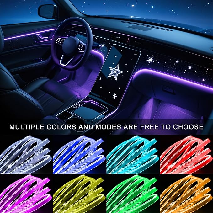 Interior Car LED Lights Wireless APP Control 5 in 1 RGB Ambient Lighting Kit with 236" Fiber Optic, 16 Million Colors Music Sync Waterproof LED Strip Lights for Cars Trucks SUVs Auto Interior Decor