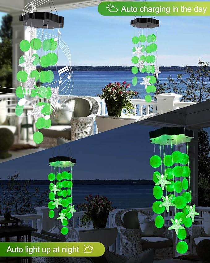 Toodour Solar Wind Chimes for Outside, Shells Light Gifts for Mom Grandma Women Wife Girls, Waterproof St Patricks Day Decorations Solar Lights for Holiday Garden Porch Yard Outdoor Decor (Green)