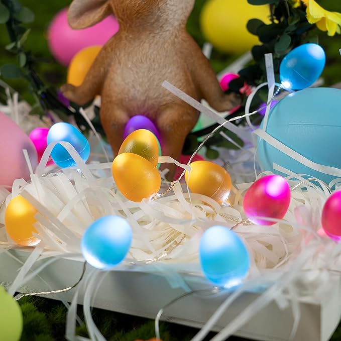 KAiSnova Easter Decorations Easter Lights String 10ft 30LED Eggs Fairy Light Battery Operated with Remote String Lights Spring Themed Multi Color Eggs Decor for Indoor Outdoor Bedroom Party Home