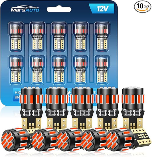 Marsauto 194 LED Bulb Red for Dome Map Light, 168 2825 W5W T10 Wedge Replacement Super Bright LED Light Bulbs for Car Courtesy Step Dash Side Marker Trunk Light (Pack of 10)