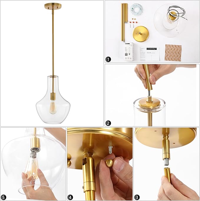 JONATHAN Y JYL6400C Watts 10.5" 1-Light Mid-Century Modern Iron/Glass LED Pendant Contemporary, Coastal, Vintage Bedroom Living Room, Brass Gold/Clear