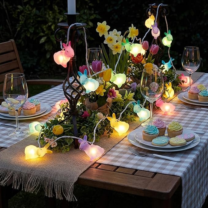 Easter Rabbit String Lights, 8.5ft 10 Count Multicolor Bunny Lights White Wire, UL Certified Connectable, Cute Easter Decorations for Home Indoor Outdoor Spring Party